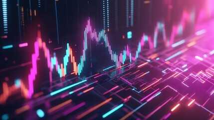 Wall Mural - abstract digital background with glowing lines and a chart showing rising and falling data.