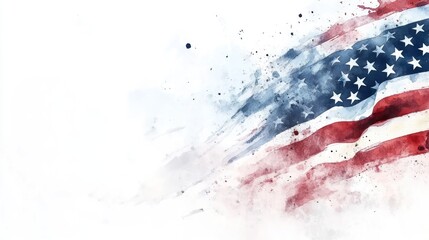 A watercolor painting of the American flag with a white background.