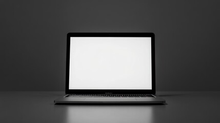 Poster - a laptop with a bright white screen on a dark background.