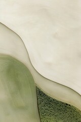 Earthy abstract composition with green and beige textured sections, resembling natural landscape patterns, concept of harmony and nature-inspired design
