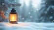 © Ms_Tali - Cozy lantern illuminating snowy winter landscape with falling snowflakes