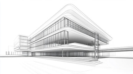 Wall Mural - an architectural drawing of a city building interior with tables and chairs, showcasing urban design