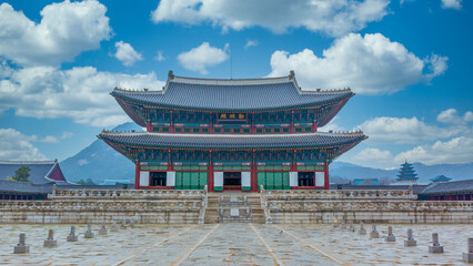 Wall Mural - Gyeongbokgung palace in Seoul City, South Korea, Gyeongbokgung palace landmark Seoul, South Korea, Korean wooden traditional Gyeongbokgung the main royal palace of Joseon dynasty, Seoul, South Korea.