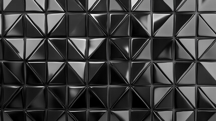 Wall Mural - A room with a wall of black triangles on a background Black And Grey Geometric Tile Wall Pattern
