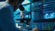 © Chanita - Engineers in a high-tech lab analyzing water contaminants with digital microscopes, data screens behind close-up, clinical lighting high-precision and clean