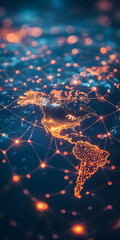 the world map is a collection of information light rays displayed with holographic technology, finan