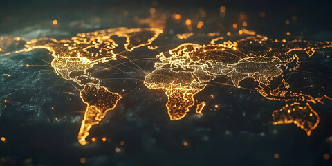 the world map is a collection of information light rays displayed with holographic technology, finan