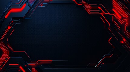 A futuristic digital background featuring abstract red and black circuit patterns.