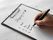 © Ламина Акулова - Creating a festive holiday shopping list with handwritten details on a clipboard