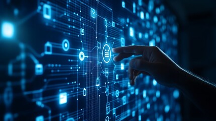 businessman touching a digital business network connection icons