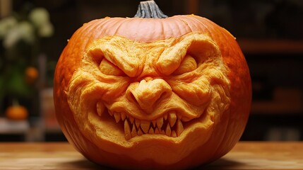 A spooky pumpkin carving tutorial, demonstrating how to create a detailed and eerie face for Halloween.