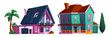 © klyaksun - Front house exterior. Modern suburban home for village. Residential villa with door, garage and window design. Miami cottage with palm tree and balcony. Neighborhood family real estate graphic © klyaksun - Front house exterior. Modern suburban home for village. Residential villa with door, garage and window design. Miami cottage with palm tree and balcony. Neighborhood family real estate graphic