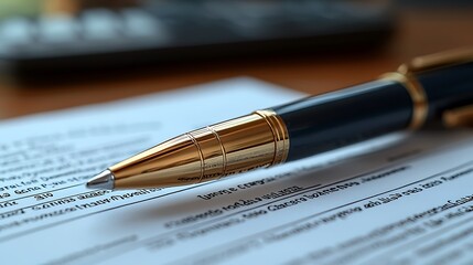 A Gold-Trimmed Pen Ready to Sign on a White Paper Document