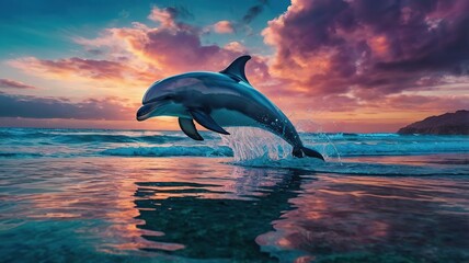 beautiful dolphins in the sea and the beautiful sky.
