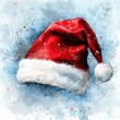 © cloud7days - Watercolor style Santa hat, soft brush strokes, isolated on white background.