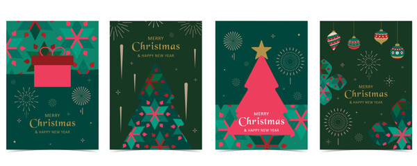 green christmas festival background with geometric style.vector for a4 vertical design