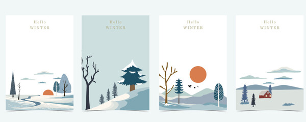 Wall Mural - winter landscape background with mountain,tree for a4 vertical design