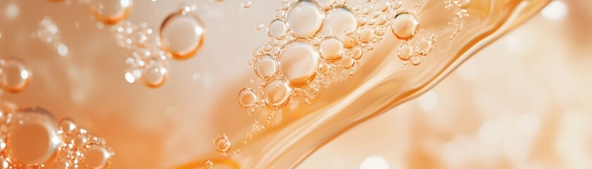 Sticker - Close-up of Round, Golden Bubbles in Liquid