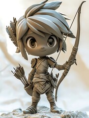 D Rendered Cute Cartoon Character with Bow and Arrows