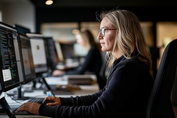 a group of female mobile app developers collaborates on usability testing within a modern lab filled