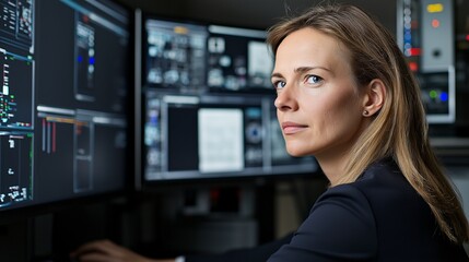 a skilled industrial automation programmer is intently updating factory control systems, surrounded 
