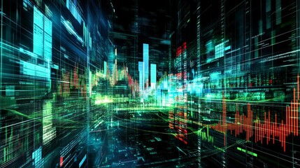 Abstract Cityscape with Data and Code  Technology Background