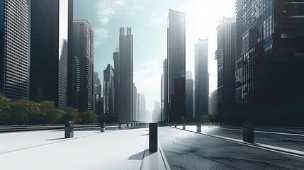 Poster - Urban landscape with skyscrapers. The city is empty and clean.