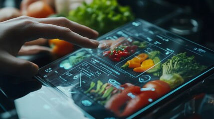 closeup of a digital nutritional analysis on a smartphone scanning a food product label, nutrition t