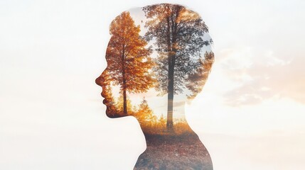 Profile silhouette with a forest inside, symbolizing nature and introspection.