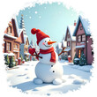© Wuttichai - A cheerful snowman brings warmth and happiness to a winter wonderland scene, 3d rendering of character design concept.