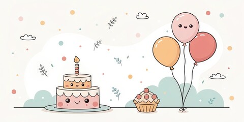 minimalist cute cartoon birthday funny background