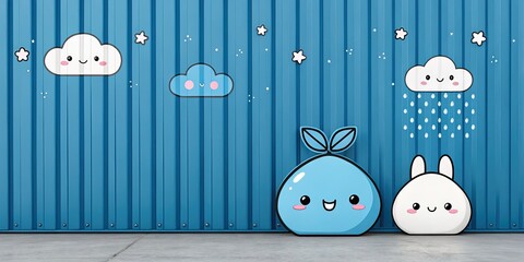 minimalist cute cartoon blue metal background