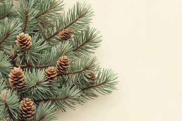 Wall Mural - Minimalistic holiday design featuring pine branches and cones for seasonal decor