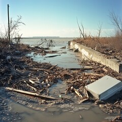 Flood debris on high water mark