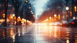 © HA - Evening Cityscape with Blurry Lights and Wet Pavement