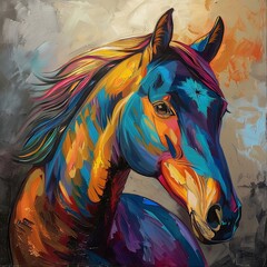 Naklejka na meble Vibrant Abstract Horse Portrait: Colorful Expression of Equine Beauty with Bold Brushstrokes and Dynamic Colors, Perfect for Art and Animal Enthusiasts.