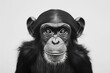 © felix_brönnimann - Close-up portrait of a thoughtful chimpanzee with expressive eyes, showcasing intricate facial features and rich black fur against a minimalist background.
