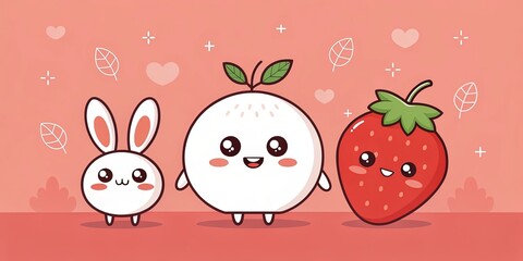 minimalist cute cartoon light red background