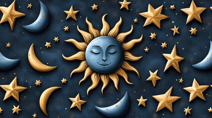 Sticker - Explore the enchanting celestial motifs of sun, moon, and stars in stunning artworks