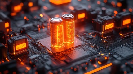 Glowing Batteries Icon located in Circuit Technology