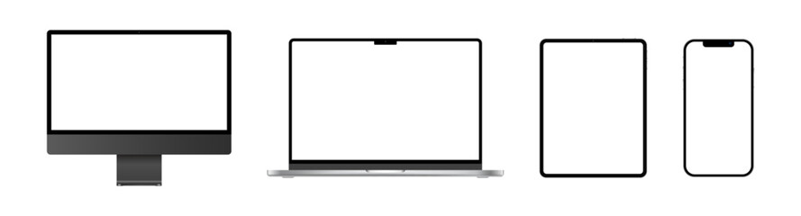 Wall Mural - apple imac, macbook pro, ipad, and iphone realistic desktop laptop tablet pc and smartphone mockup c