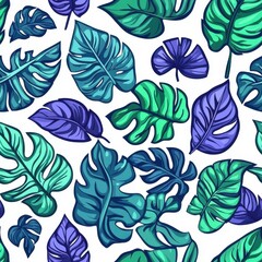 Naklejka na meble Flat style seamless pattern tropical leaf, evenly spaced, isolated on white background.