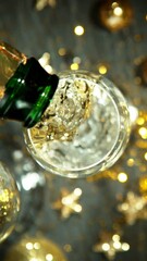 Fototapete - Super Slow Motion of Pouring Champagne Wine into Glass. Filmed on High Speed Cinema Camera, 1000 fps. Vertical Aspect Ratio.