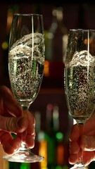 Fototapete - Super Slow Motion of Hitting Champagne Wine Glasses. Filmed on High Speed Cinema Camera, 1000 fps. Vertical Aspect Ratio.