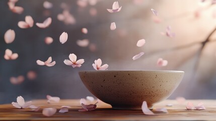 Wall Mural - Delicate Cherry Blossom Petals in a Bowl