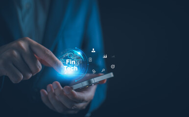 Wall Mural - fintech, financial technology, digital banking, ai, online banking and digital money. businessman to