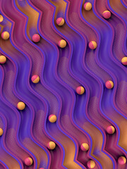Leinwandbilder - Bright shiny bicolored balls rolling in sinuous grooves with a trendy yellow-purple gradient. 3d rendering digital illustration