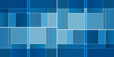 Wall Mural - simple rectangular tiled frames of various sizes, colored in shades of blue - geometric shapes patte