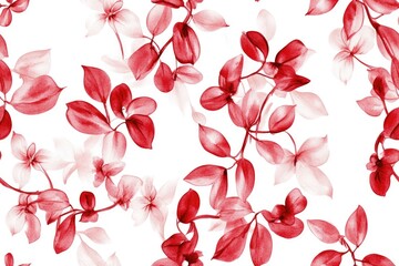 Wall Mural - Floral Pattern Design: Red and White Leaves Seamless Background for Print