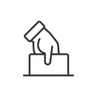 © Bezvershenko - Hand voting bulletin, icon in line design. Voting, ballot, hand, election, participation, democracy, choice on white background vector. Hand voting bulletin editable stroke icon